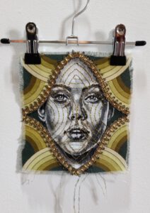 Artwork by Nanon Morsink titled Wallflower, made with acrylic on pre-printed fabric and embroidery