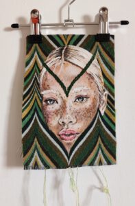 Artwork by Nanon Morsink titled Wallflower, made with acrylic on pre-printed fabric and embroidery