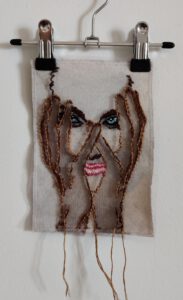 Artwork by Nanon Morsink titled Wallflower, made with acrylic on pre-printed fabric and embroidery