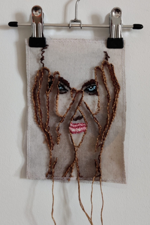 Artwork by Nanon Morsink titled Wallflower, made with acrylic on pre-printed fabric and embroidery