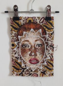 Artwork by Nanon Morsink titled Wallflower, made with acrylic on pre-printed fabric and embroidery