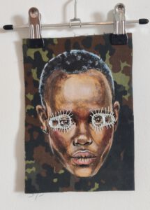 Artwork by Nanon Morsink titled Wallflower, made with acrylic on pre-printed fabric and embroidery