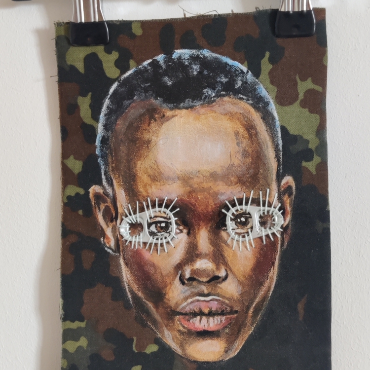 Artwork by Nanon Morsink titled Wallflower, made with acrylic on pre-printed fabric and embroidery
