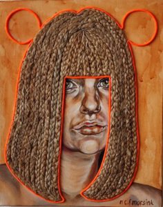 Artwork by Nanon Morsink titled I can be anything you want me to be, made with acrylic on canvas, jute and neon cord