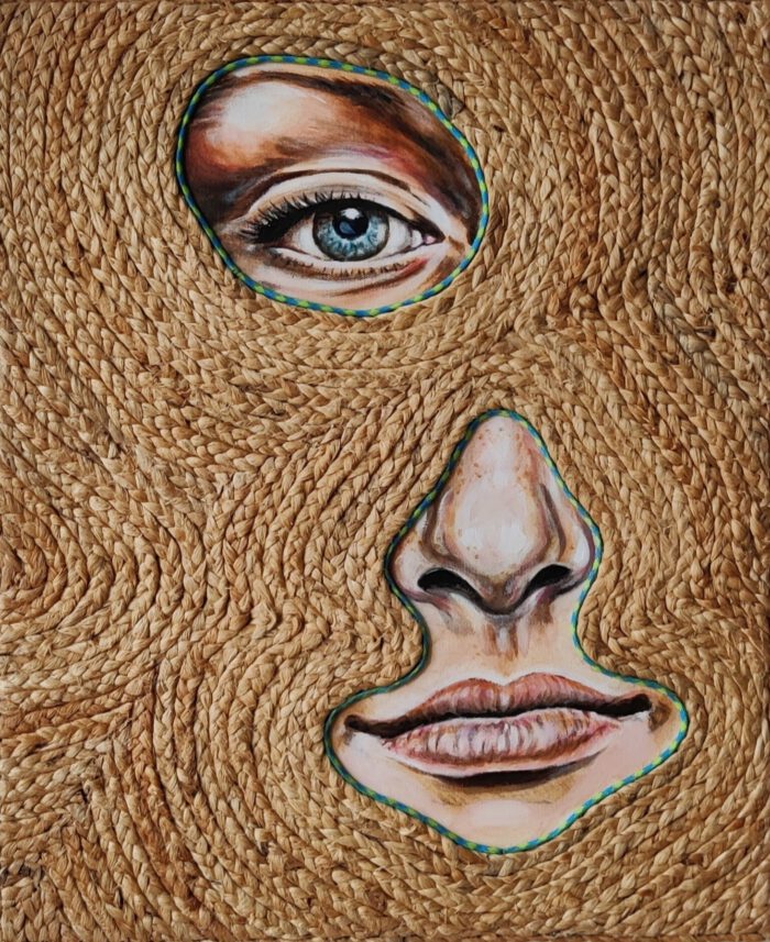 Work by Nanon Morsink with jute, cord, and acrylic on canvas